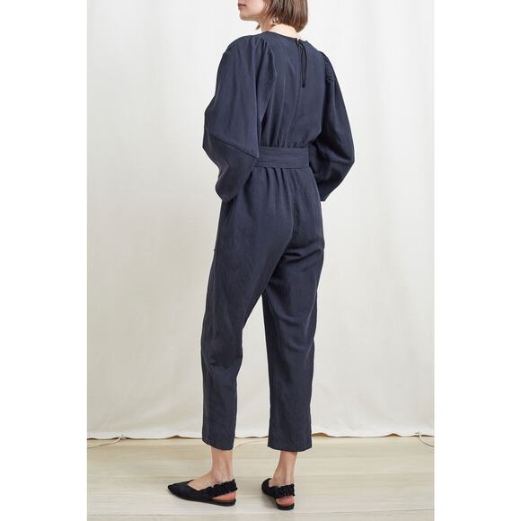 A PIECE APART Meru Jumpsuit Womens 0 Black Balloon Sleeve Belted Crop One Piece - Picture 2 of 16